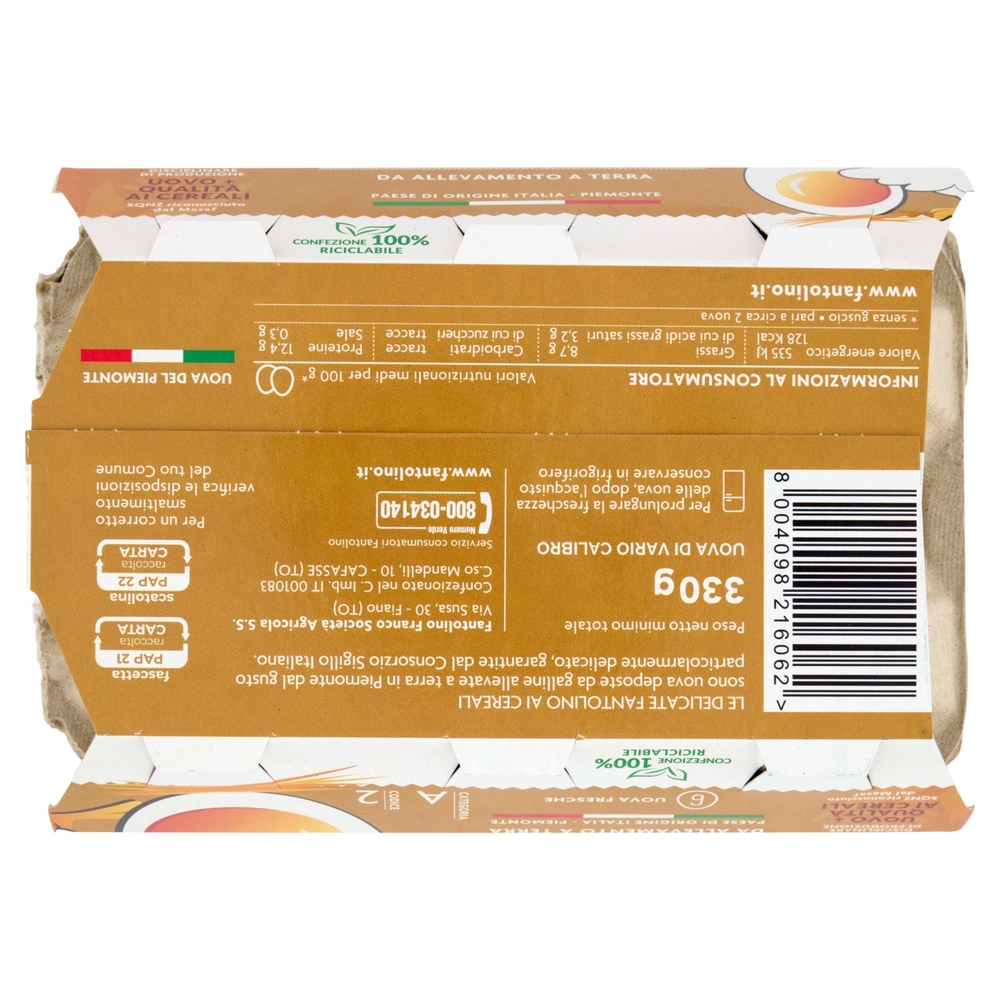 Fantolino Delicate ai Cereali da Allevamento a Terra 6 Uova Fresche 330 g